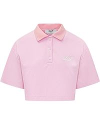 MSGM - Logo Shirt Collar Polo - Lyst