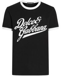 Dolce & Gabbana - T-Shirt With A Logo And Velvet Finish - Lyst