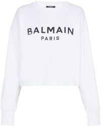 Balmain - Logo Organic Cotton Cropped Sweatshirt - Lyst