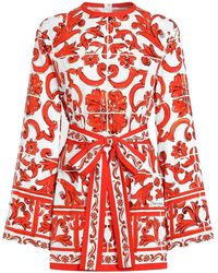 Dolce & Gabbana - Dolce & Gabbana Majolica-Print Silk Charmeuse Shirt - Lyst