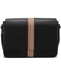 Paul Smith Signature-stripe Leather Messenger Bag - Black