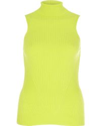 River Island Yellow High Neck Ribbed Crop Top in Yellow | Lyst