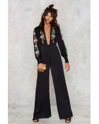 Nasty Gal Come Up Roses Embroidered Jumpsuit - Black