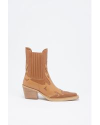 Warehouse - Leather Contrast Ankle Western Boot - Lyst
