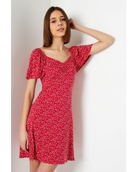 Dorothy Perkins - Red Abstract Ruched Front Flutter Sleeve Mini Dress - Lyst