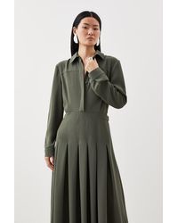Karen Millen - Petite Tailored Crepe Pleated Shirt Dress - Lyst