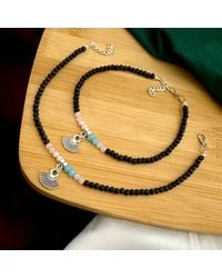 The Colourful Aura - Beaded Anklet With Fan Charm & Bells - Lyst