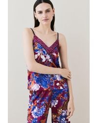 Karen Millen - Pressed Floral Satin Nightwear Cami - Lyst