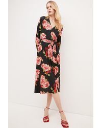Karen Millen - Floral Print Belted Jersey Wrap Midi Dress - Lyst