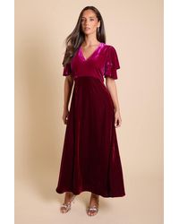 Dorothy Perkins - Dp Luxe Velvet Double Flutter Colour Block Midi Dress - Lyst