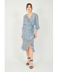 Yumi' - Blue Recycled Heart Spot Frill Wrap Midi Dress - Lyst