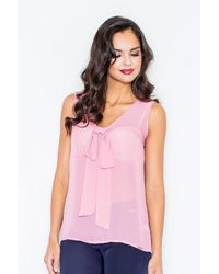 Love Lace - Airy Tie Sleeveless Blouse With Half Round Neck - Lyst