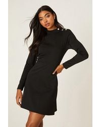 Dorothy Perkins - Ponte High Neck Button Mini Dress - Lyst