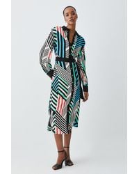Karen Millen - Spliced Stripe Belted Woven Midi Shirt Dress - Lyst
