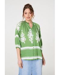 Izabel London - Ikat Print 3/4 Sleeve Relaxed Blouse - Lyst