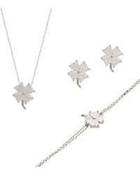 Spero London - Four Clover Sterling Bracelet Necklace & Earring Set - Lyst