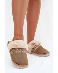 Love Lace - Cozy Soft Fabric Slippers With Faux Fur & Embroidery Warm - Lyst