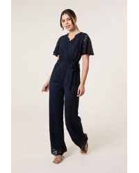 Blue Vanilla - Short Sleeve Belted V-Neck Jumpsuit - Lyst