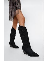 Nasty Gal - Faux Suede Knee High Western Boots - Lyst