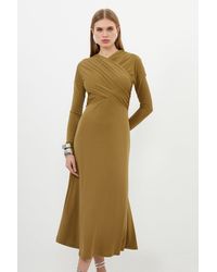 Karen Millen - Petite Ruched Jersey Crepe Maxi Dress - Lyst