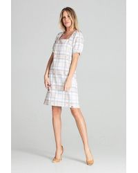 Love Lace - Spring Checkered Square Neck Midi Dress - Lyst