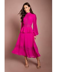 Coast - Lace Trim Detail Long Sleeve Midi Dress - Lyst