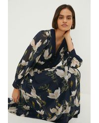 Oasis - Magnolia Floral Dobby Chiffon Lace V Neck Midi Dress - Lyst