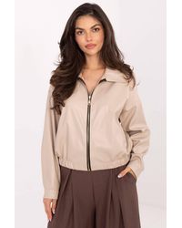 Love Lace - Short Casual Leather Zip Jacket With Wide Collar - Lyst