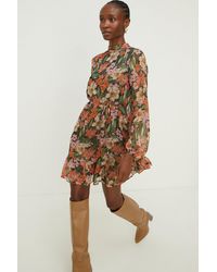 Oasis - Floral Printed Metallic Chiffon Mini Dress - Lyst