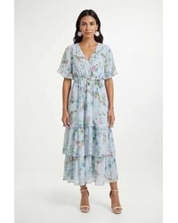 Wallis - Petite Floral Print Ruffle Maxi Dress - Lyst