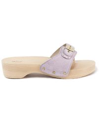 Scholl - 'pescura Heel' Lilac Suede & Wooden Low Heeled Sandal - Lyst