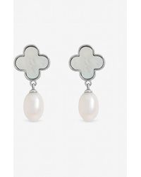 Jon Richard - Rhodium Plated Pearl & Mother Of Pearl Clover Drop Earrings - Lyst