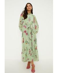 Oasis - Lace Trim Floral Dobby Chiffon Midi Dress - Lyst