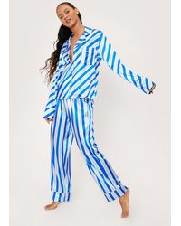 Nasty Gal - Satin Varying Stripe Shirt And Pants Pajama Set - Lyst