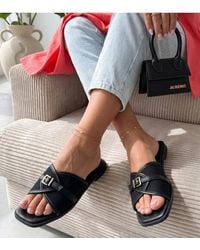 Love Lace - Everyday Low Heel Slip-On Faux Leather Sliders - Lyst