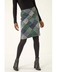 Roman - Check Print Pocket Stretch A Line Skirt - Lyst