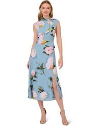 Adrianna Papell - Floral Printed Tie Neck Dress - Lyst