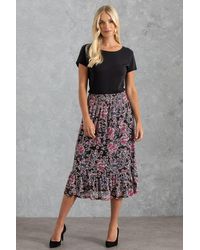 Klass - Floral Printed Mesh Smocked Waist Midi Skirt - Lyst
