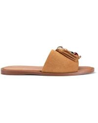 Clarks - Trala Bead Tan Suede Flat Sandals - Lyst
