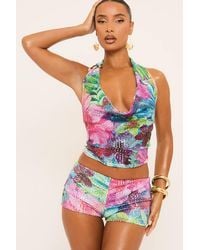 EGO - Sleeveless Cowl Neck Sequin Floral Top - Lyst