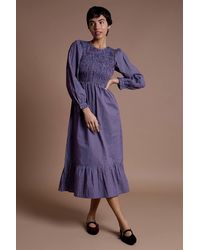 Neon Rose - Cotton Multi Stripe Shirred Midaxi Dress - Lyst