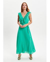 Liquorish - Frilled V Neck Sleeveless Pleated Maxi Dress - Lyst