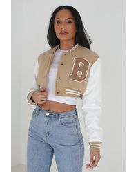 Brave Soul - Faux Wool 'lucy' Cropped Varsity Bomber Jacket - Lyst