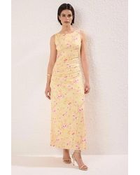 WOVCOR - Floral Print Ruched Sleeveless Maxi Dress - Lyst