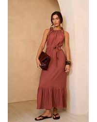 Gini London - Rust Tie Shoulder Trapeze Maxi Dress - Lyst