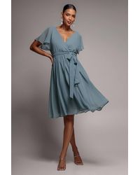 Goddiva - Chiffon Flutter Sleeve Wrap Midi Dress - Lyst