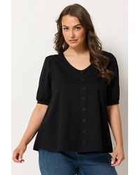 Yours - Button Front Puff Sleeve Top - Lyst