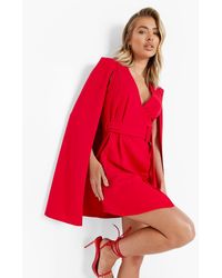 Boohoo - Cape Sleeve Belted Mini Blazer Dress - Lyst