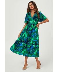 FS Collection - Abstract Floral Print Lace Detail Angel Sleeve Maxi Dress - Lyst