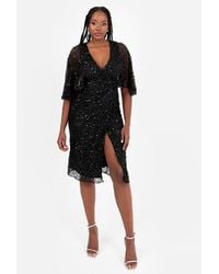 Maya Deluxe - Fully Embellished Faux Wrap Midi Dress - Lyst
